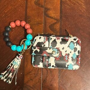 Stylish Multicolor Card Holder with Beaded Keychain
